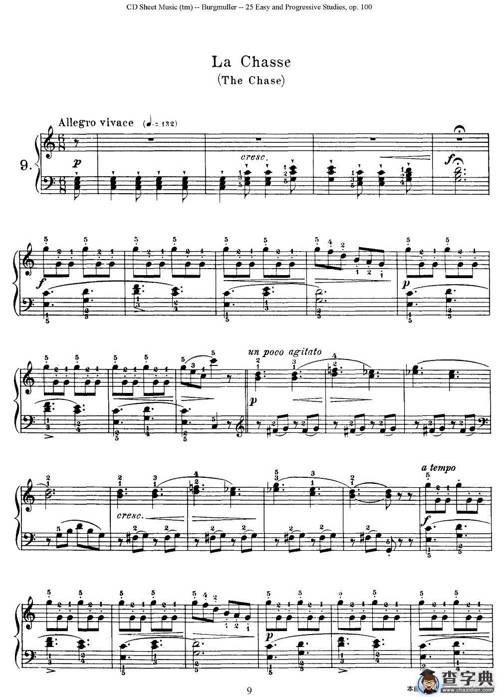 布尔格缪勒-25首钢琴进阶练习曲 Op.100（9、行猎）