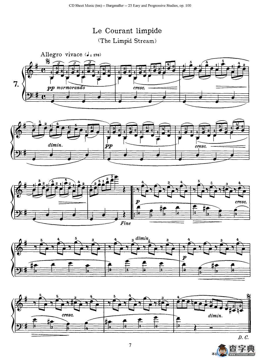 布尔格缪勒-25首钢琴进阶练习曲 Op.100（7、清澈的河水）