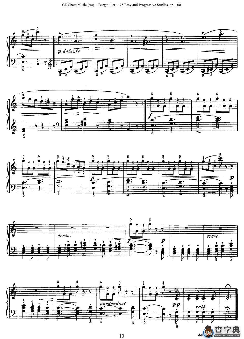 布尔格缪勒-25首钢琴进阶练习曲 Op.100（9、行猎）