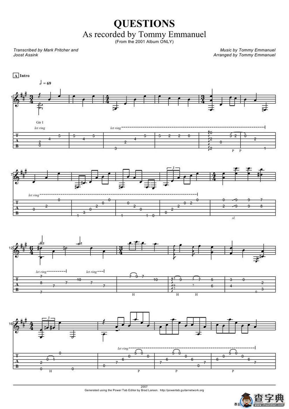 tommy emmanuel： questions（指弹吉它）