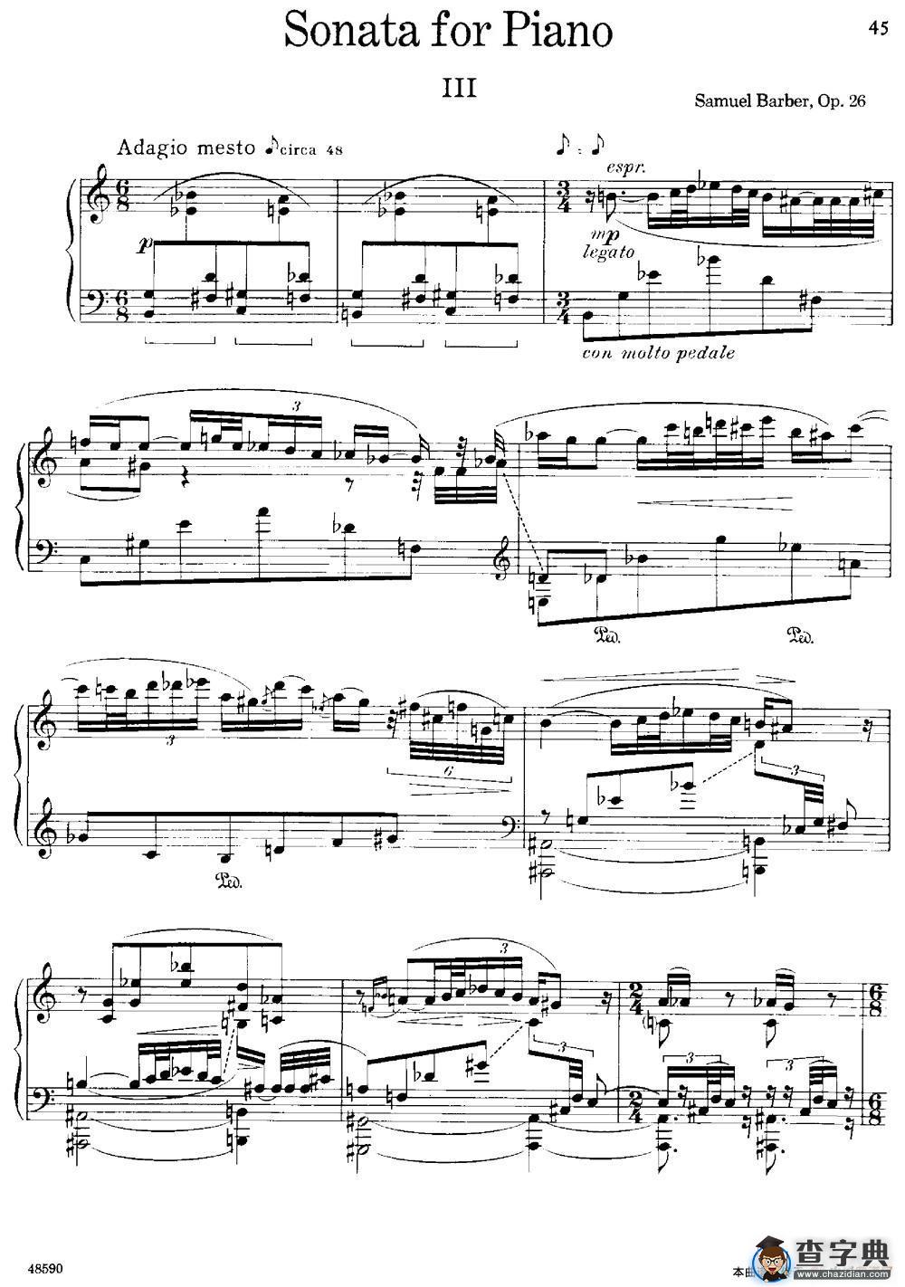 塞缪尔·巴伯 - 降e小调钢琴奏鸣曲 op.26 v.3