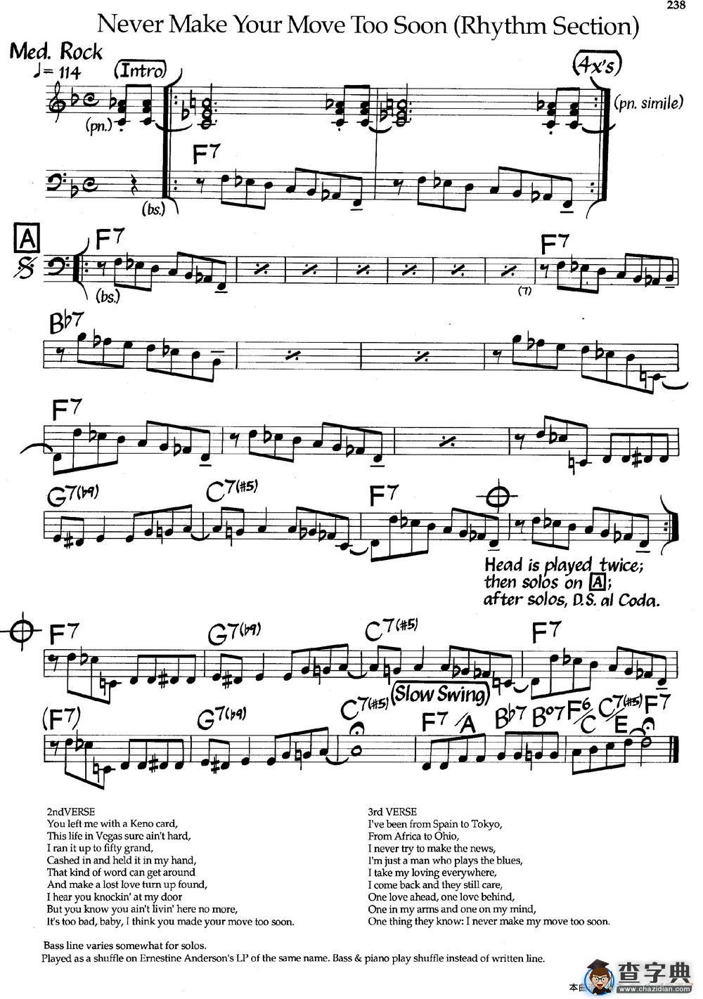 Never Make Your Move Too Soon (Rhythm Section)（爵士钢琴曲）