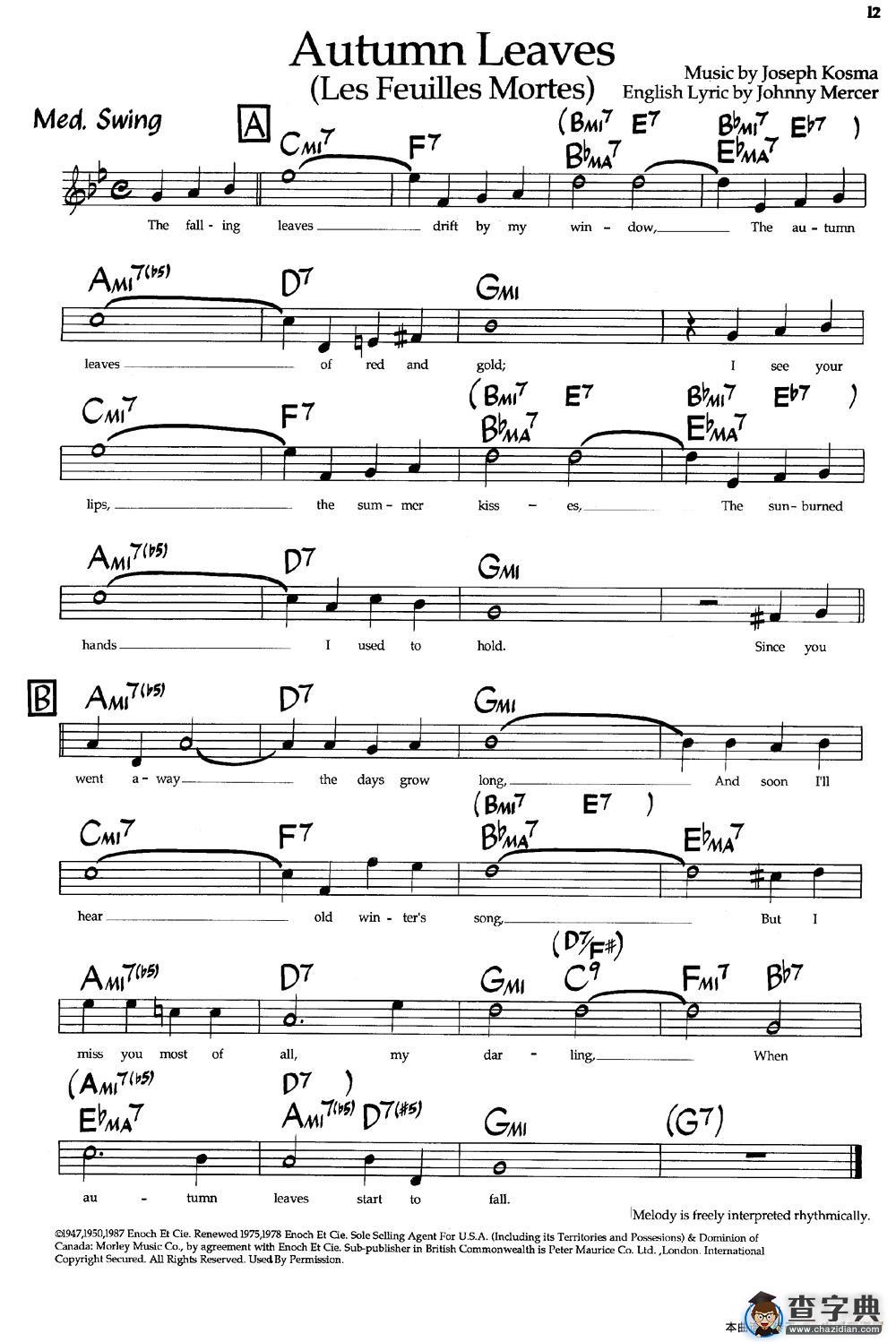 Autumn Leaves（秋叶）（爵士钢琴曲）