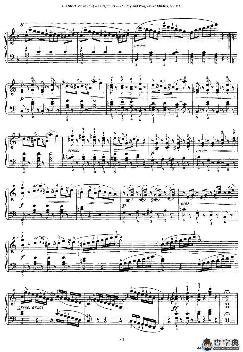 布尔格缪勒-25首钢琴进阶练习曲 Op.100（25、骑士）