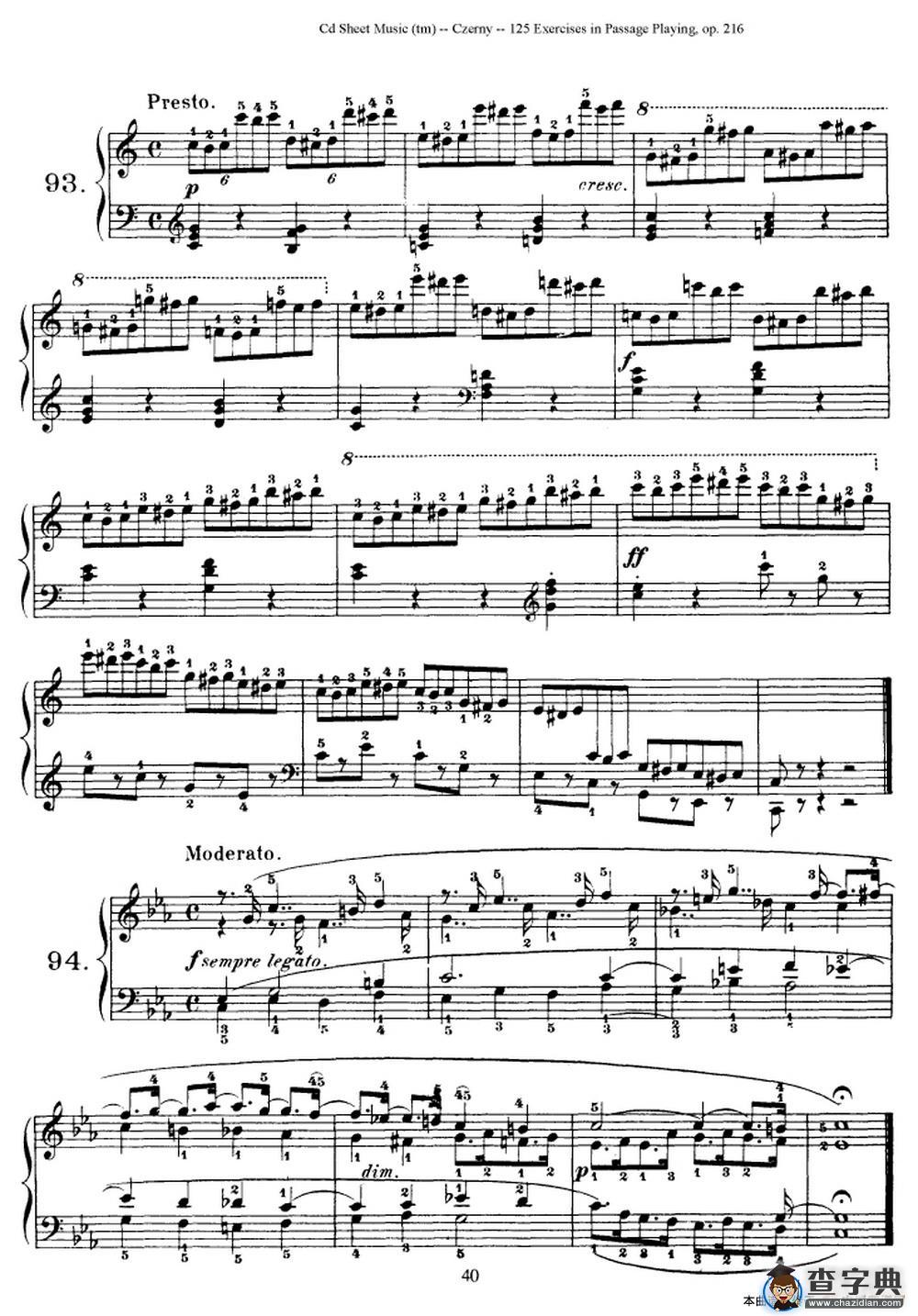 125 Exercises in Passage Playing Op.261（车尔尼125首钢琴短乐句练习曲（79——94）