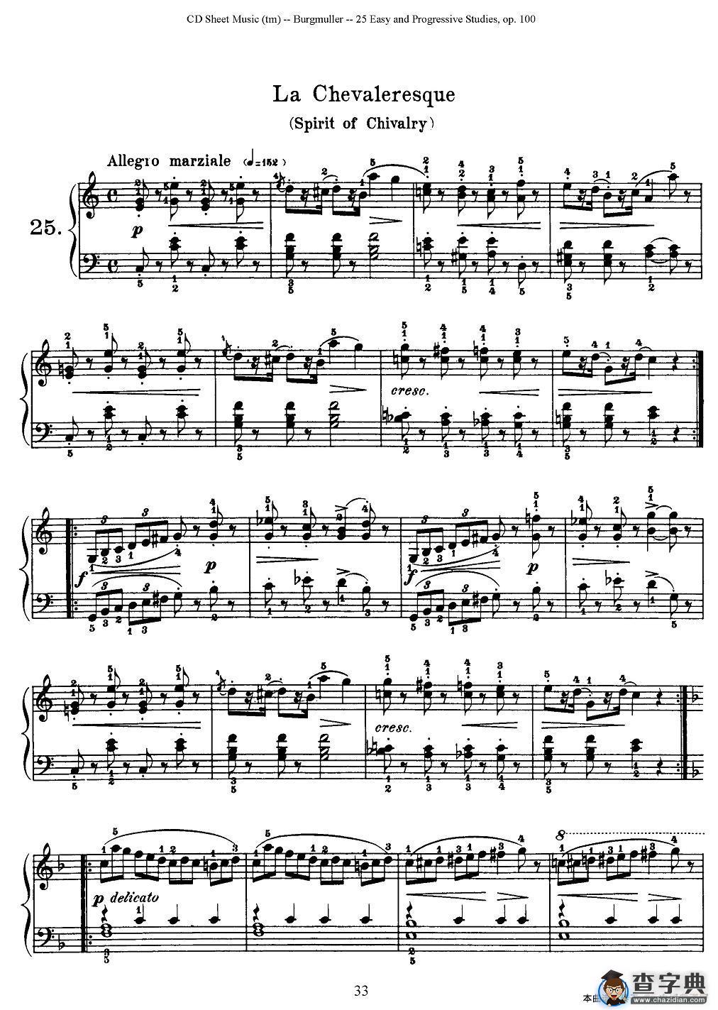 布尔格缪勒-25首钢琴进阶练习曲 Op.100（25、骑士）