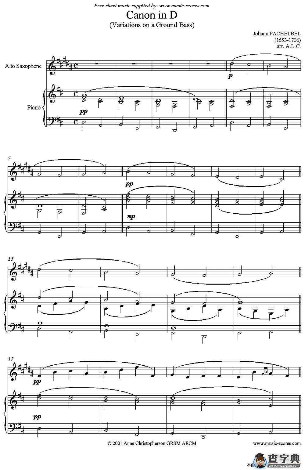 Canon in D（中音萨克斯+钢琴伴奏）