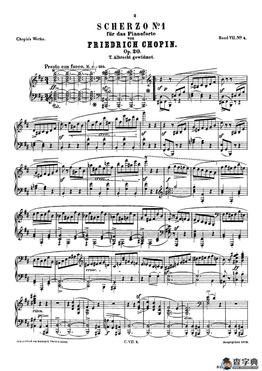 肖邦 钢琴谐谑曲 Chopin Scherzo（No.1 b小调，Op.20）