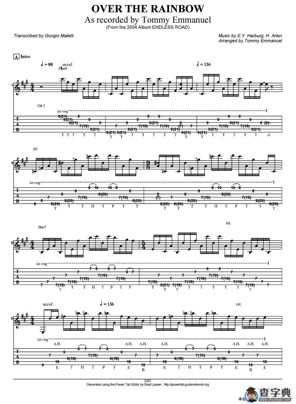 tommy emmanuel：over the rainbow（指弹吉他）