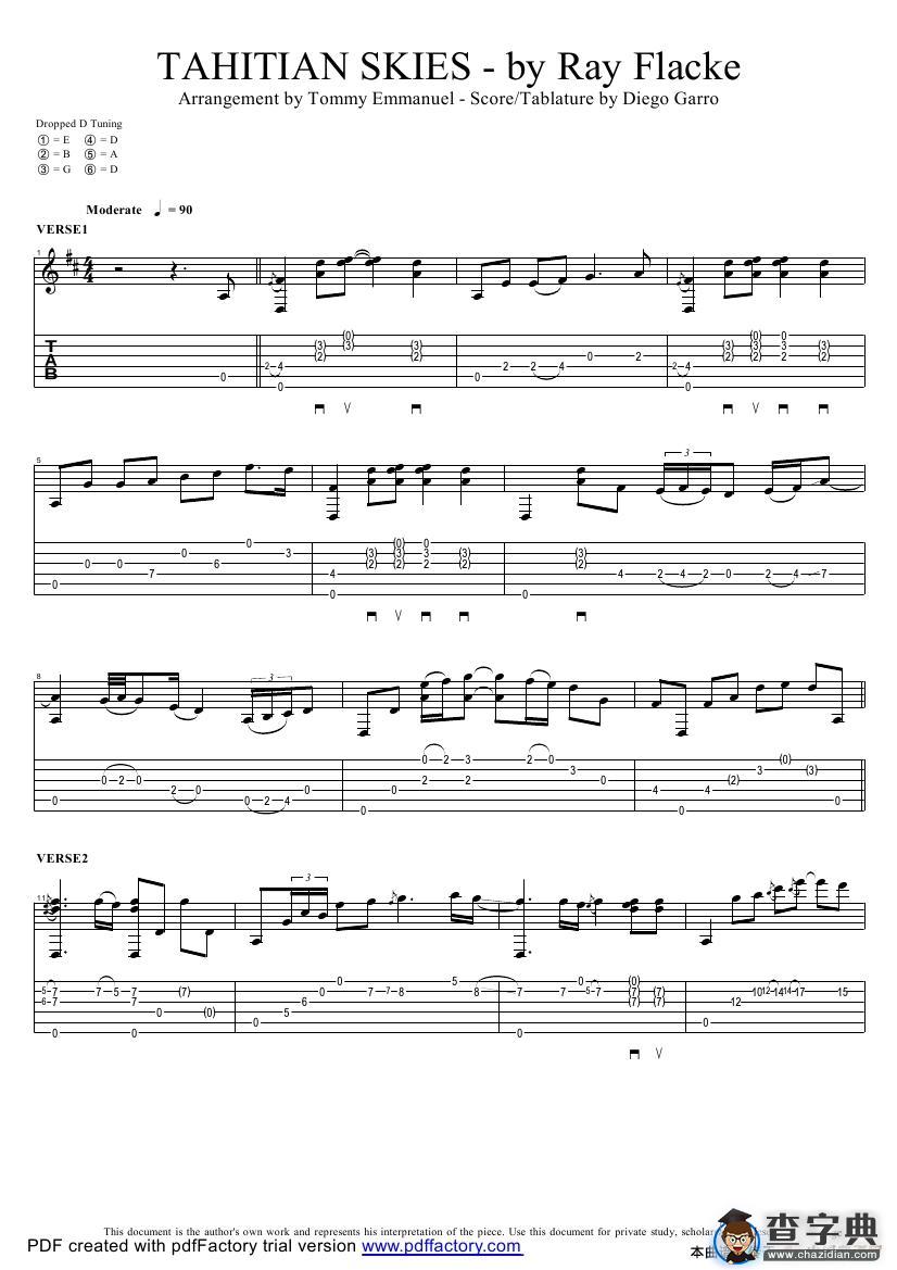 tommy emmanuel：tahitian skies with score（指弹吉它）