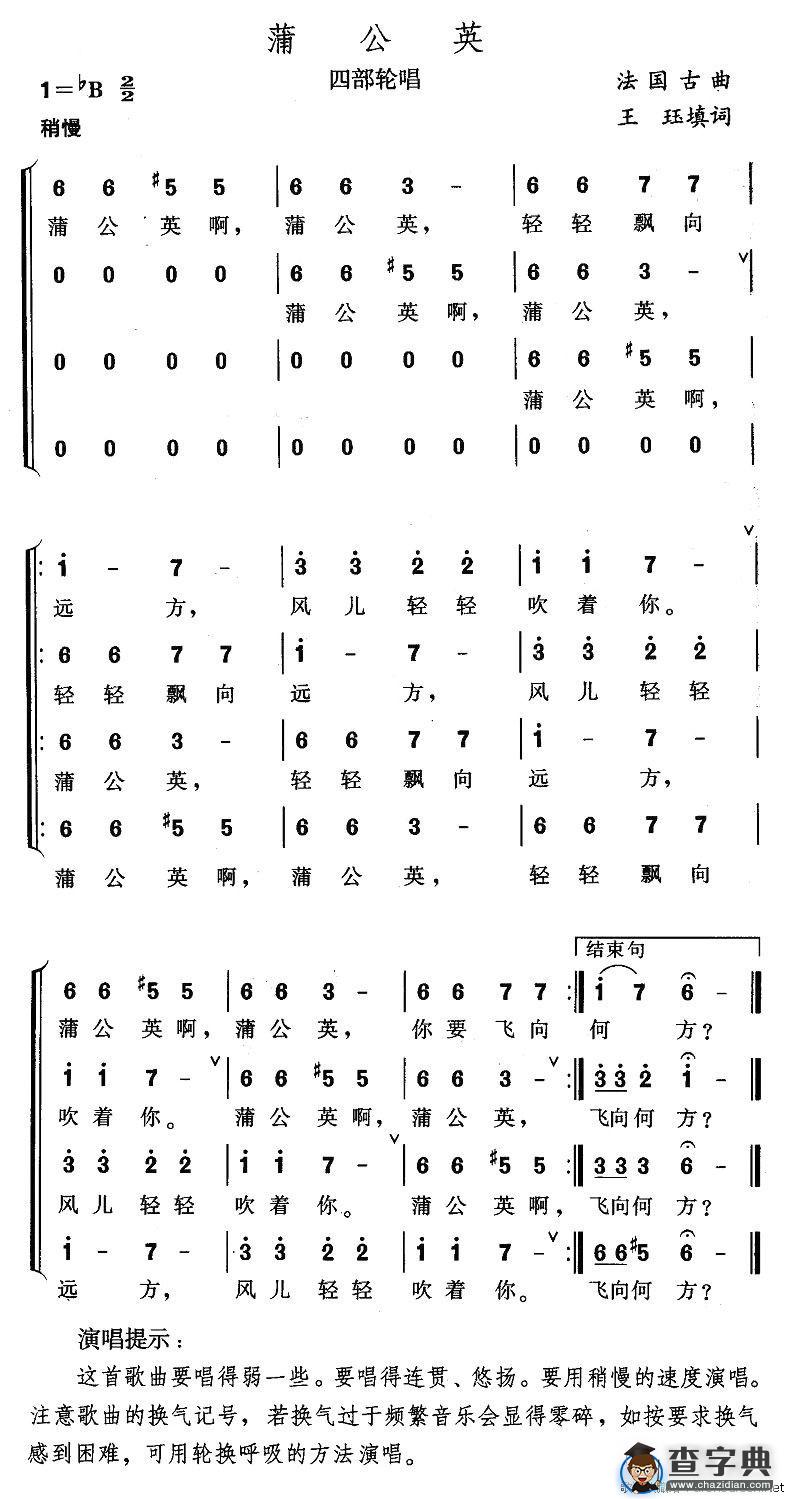 蒲公英（四部轮唱）