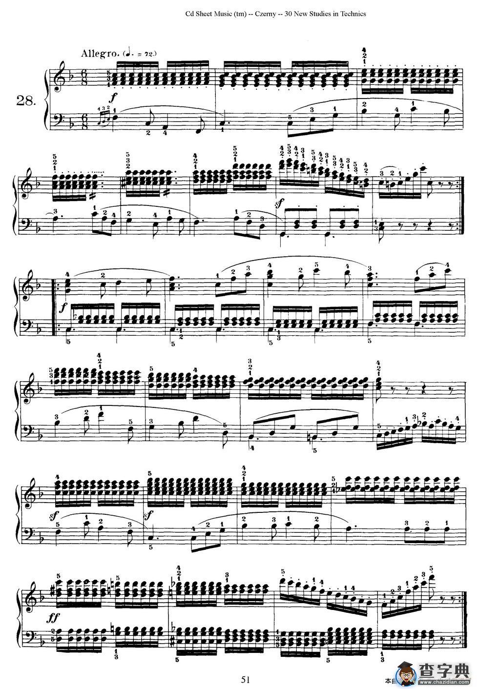 Czerny - 30 New Studies - 28（车尔尼Op849 - 30首练习曲）钢琴谱