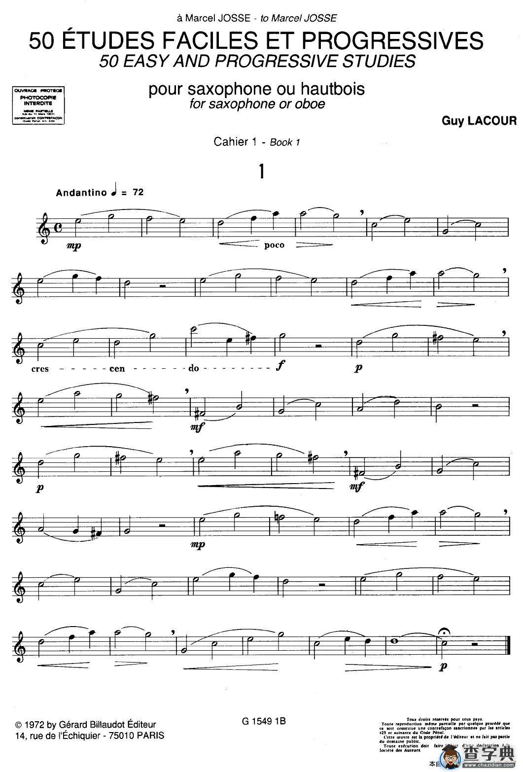 50首经典萨克斯管练习曲（1—10）萨克斯谱