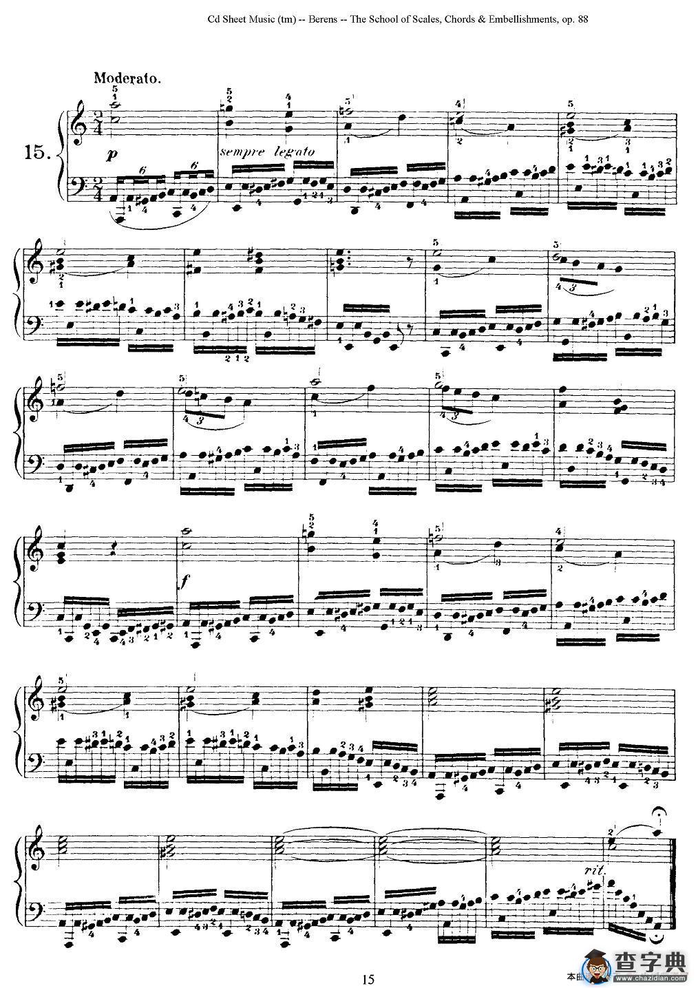 贝伦斯28首钢琴（和弦及装饰音）练习曲（11—15）钢琴谱