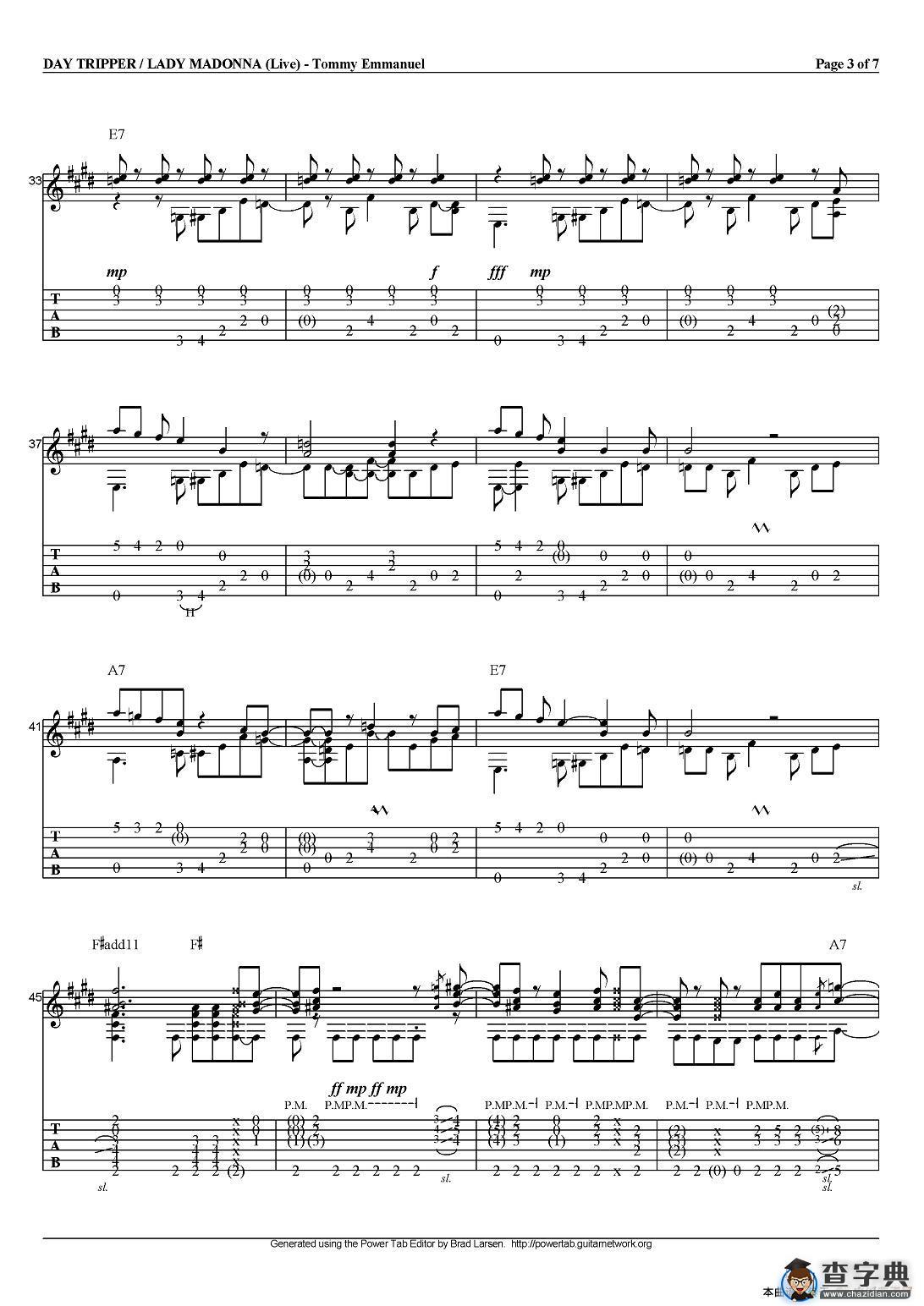 tommy emmanuel:day tripper/lady madonna（指弹吉他）吉他谱