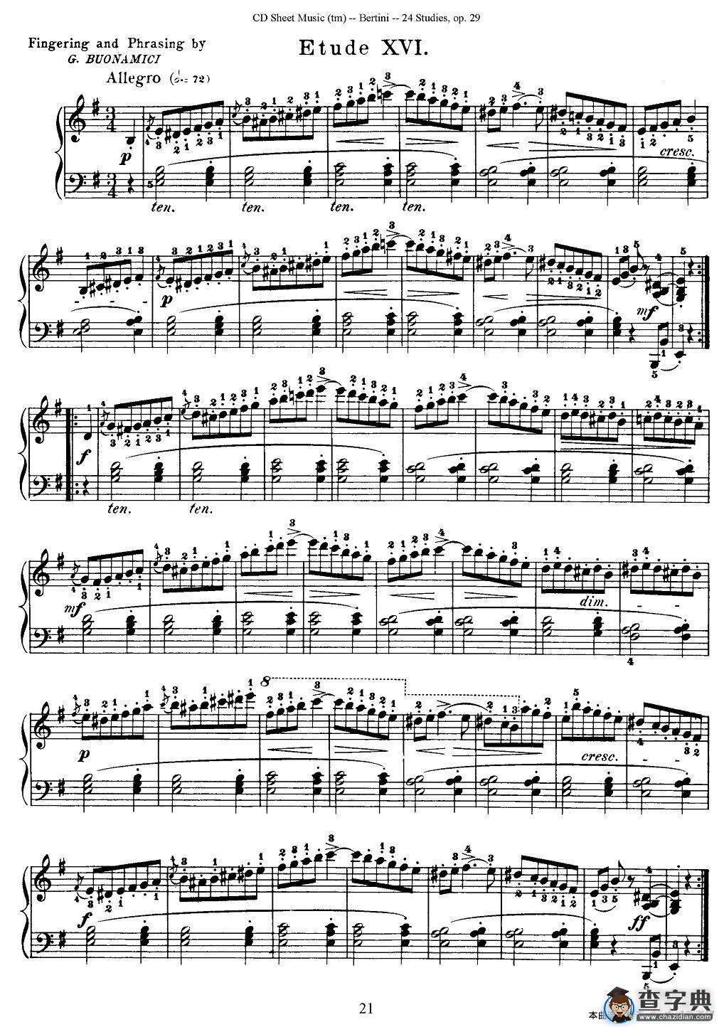 贝伦斯24首钢琴练习曲（16—20）钢琴谱