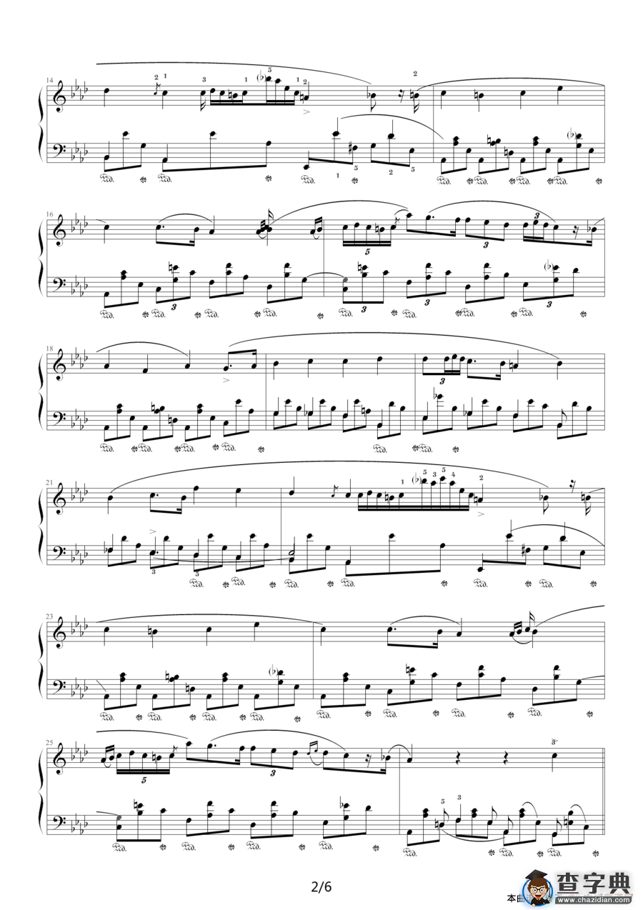 降A大调夜曲，Op.32,No.2（肖邦第10号夜曲）钢琴谱
