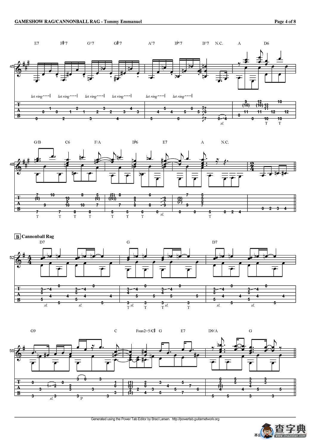 tommy emmanuel：gameshow rag/cannonball rag（指弹吉他）吉他谱
