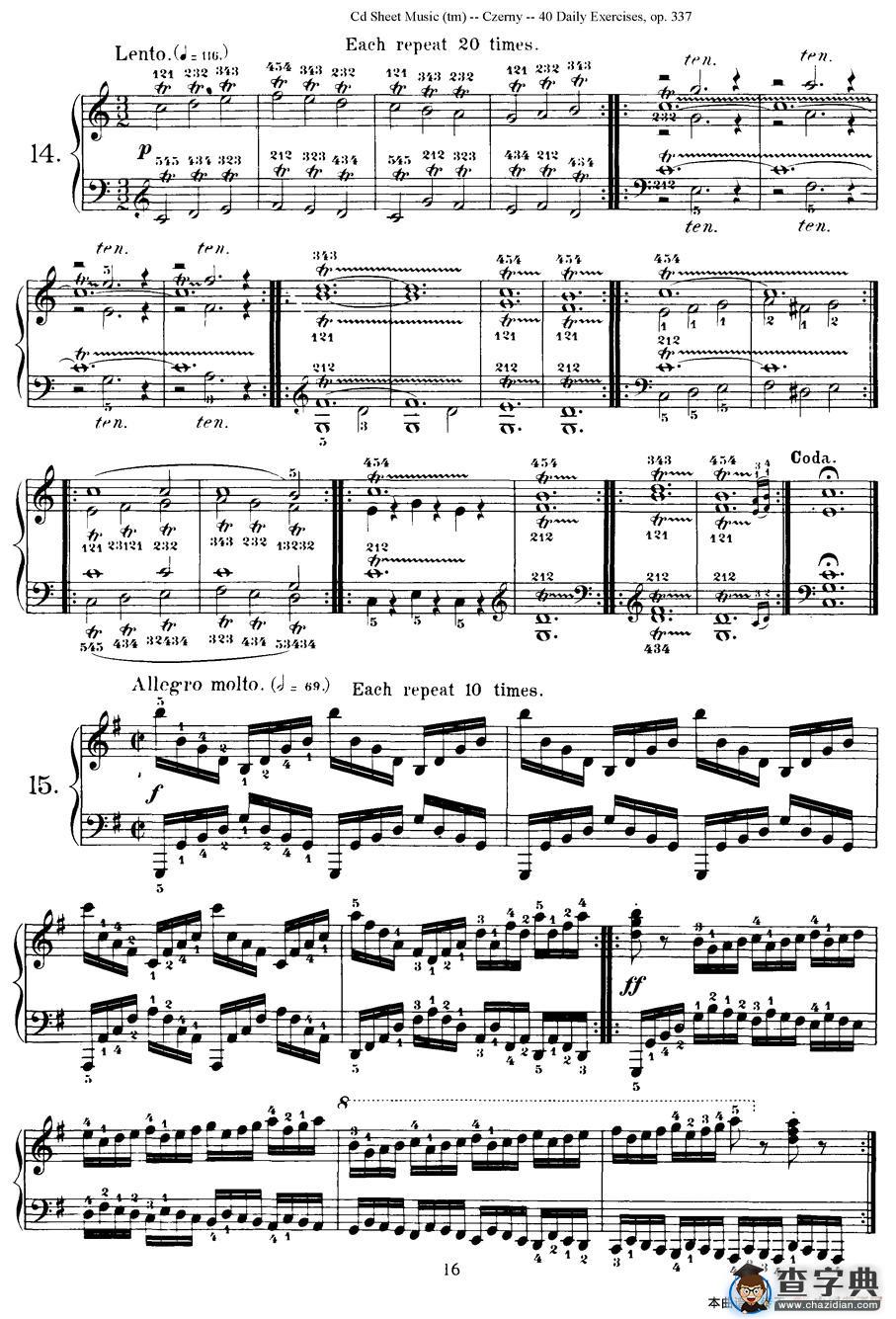 Czerny - 40 Daily Exerci Op.337（11—15）（40首日常训练曲）钢琴谱