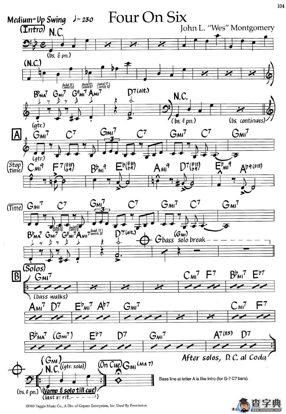 Four On Six（4:6）（爵士钢琴曲）钢琴谱
