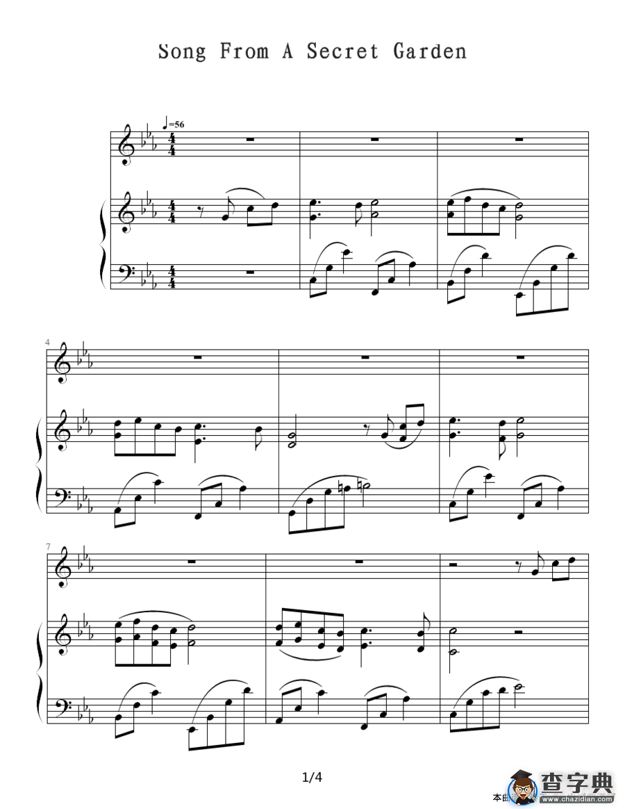 Song From A Secret Garden（钢琴伴奏谱）钢琴谱