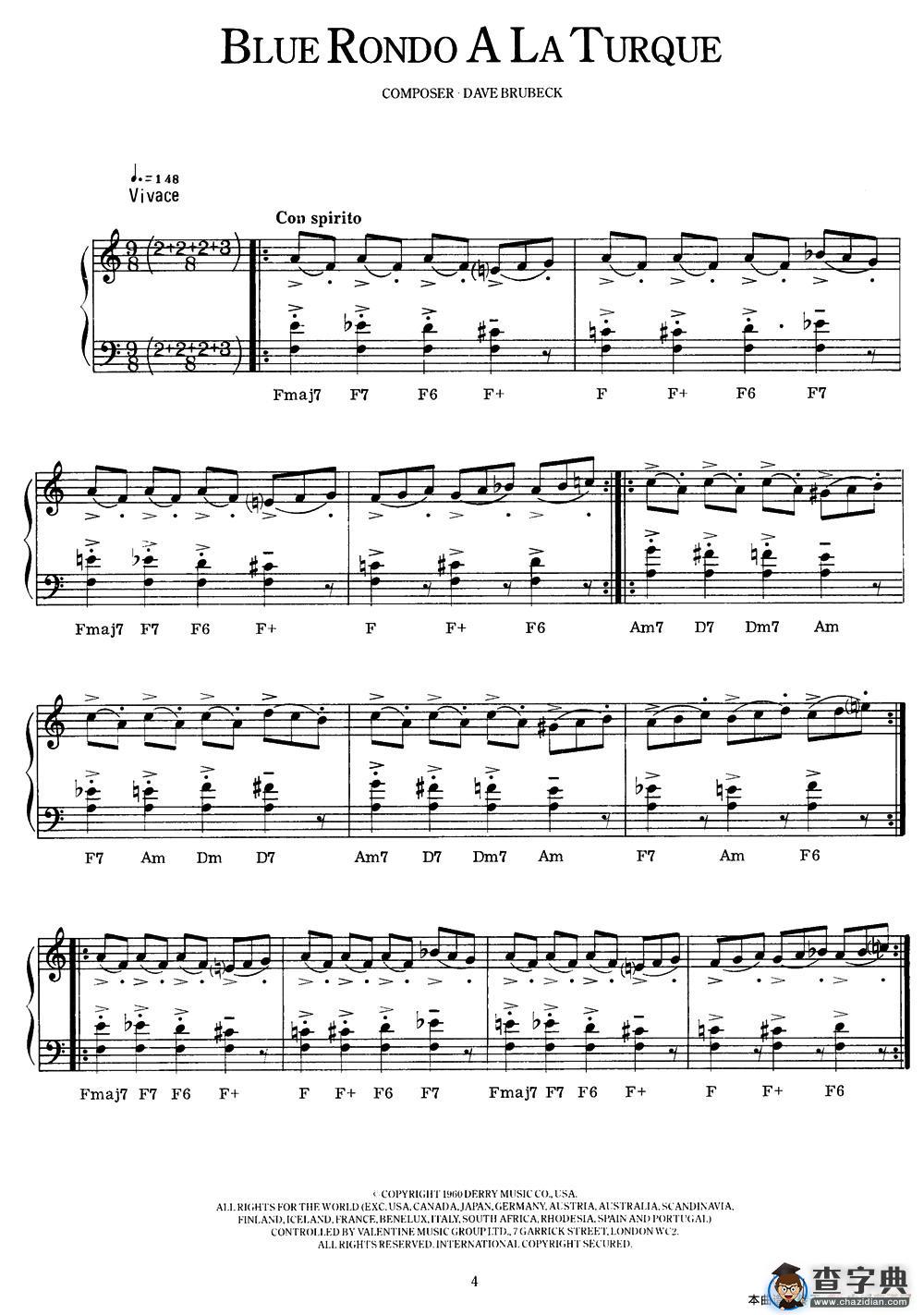 Blue Rondo A La Turque（蓝色回旋曲）钢琴谱