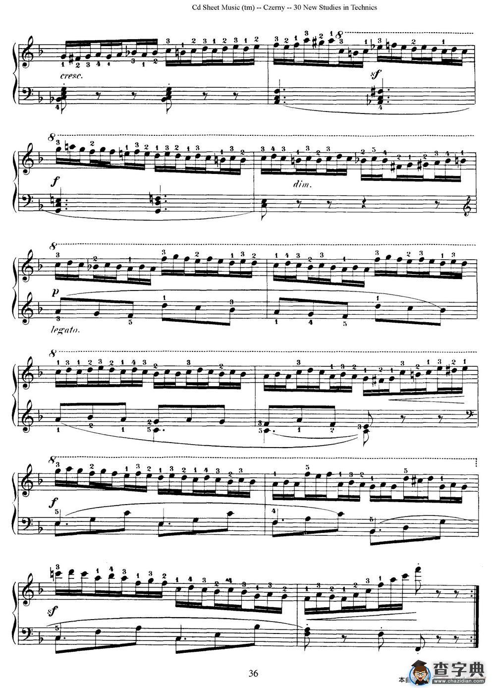 Czerny - 30 New Studies - 20（车尔尼Op849 - 30首练习曲）钢琴谱