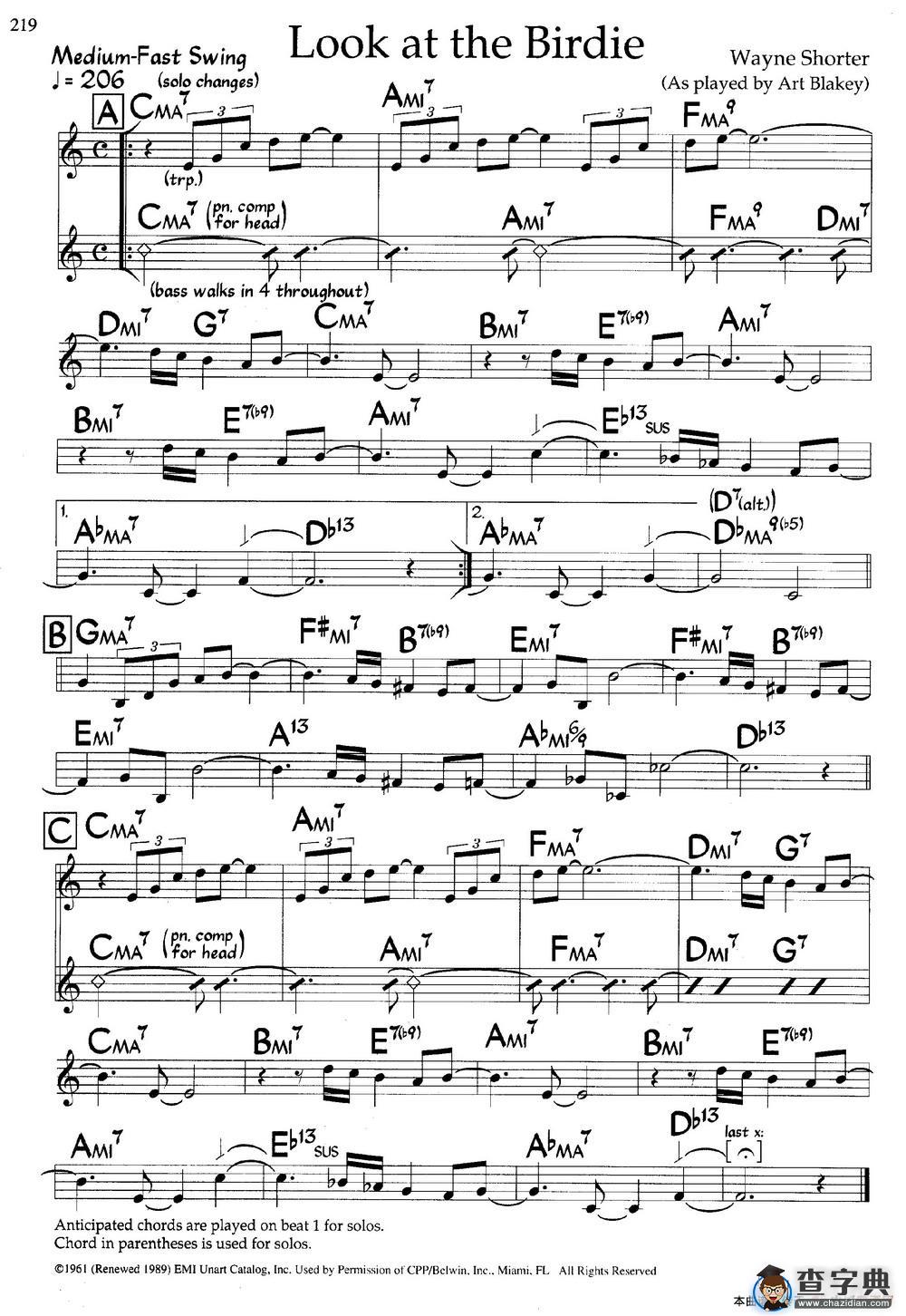 Look at the Birdie（爵士钢琴曲）钢琴谱