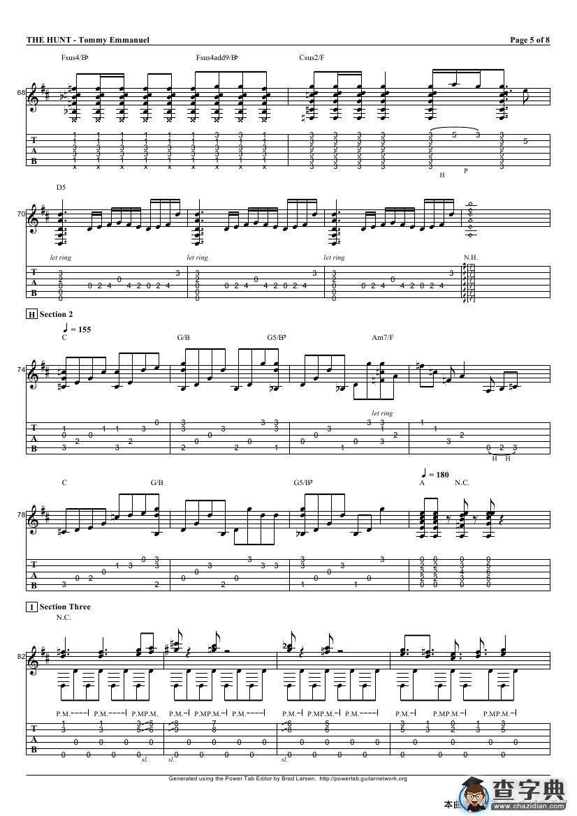 tommy emmanuel：the hunt（指弹吉它）吉他谱