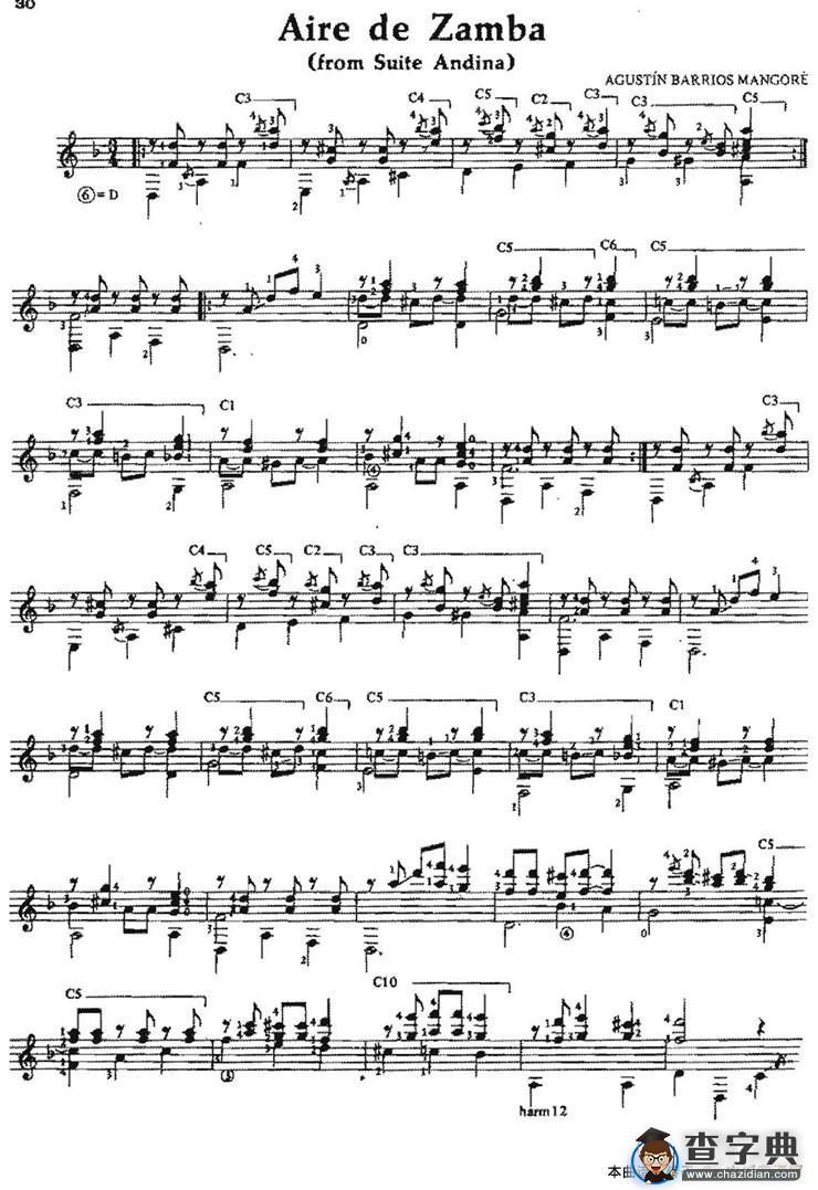 Aire de Zamba（古典吉他）吉他谱