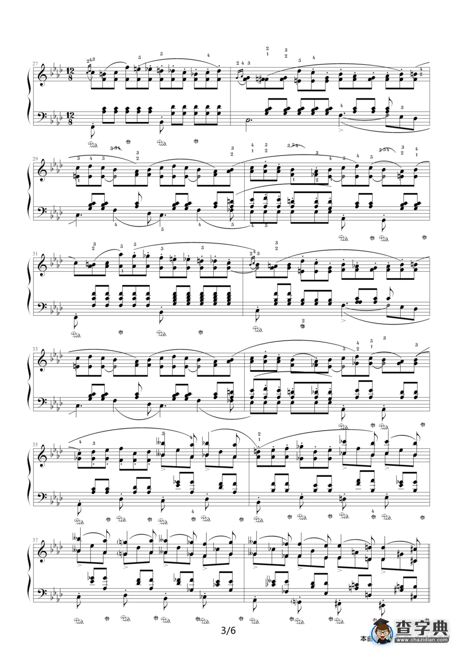降A大调夜曲，Op.32,No.2（肖邦第10号夜曲）钢琴谱