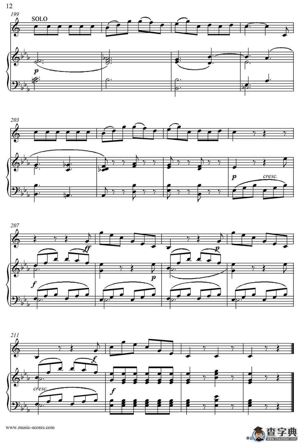 Mozart：Concerto KV495 No.4-3st Rondo 回旋曲（中音萨克斯+钢琴伴奏）萨克斯谱