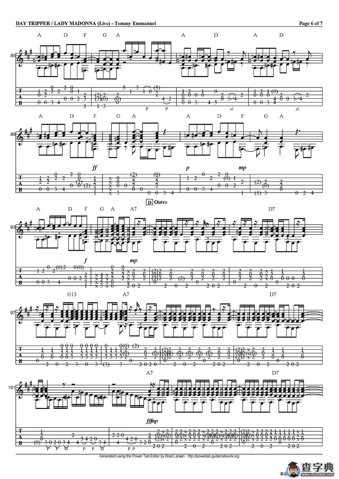 tommy emmanuel:day tripper/lady madonna（指弹吉他）吉他谱