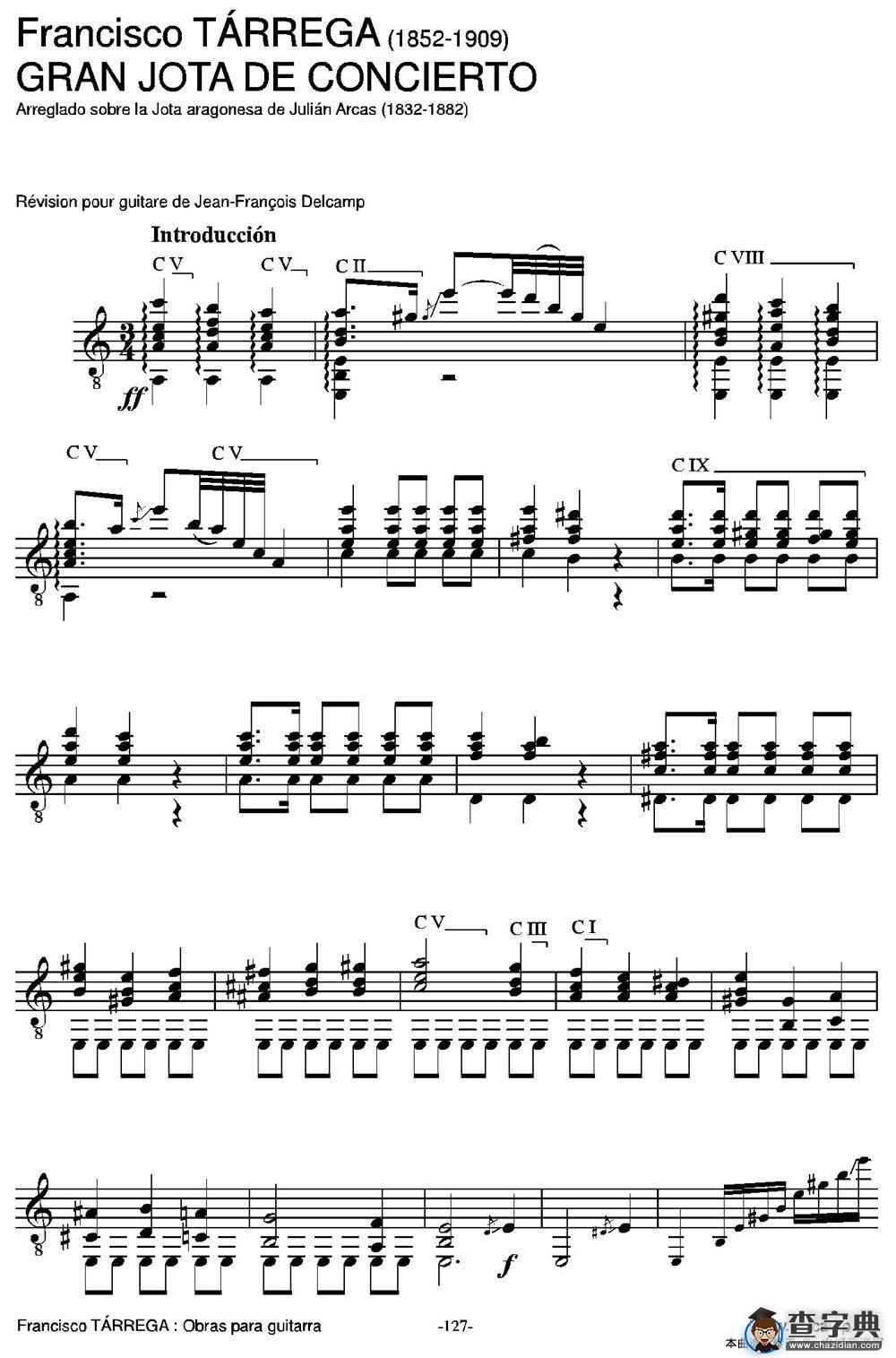 GRAN JOTA DE CONCIERTO(Arreglado sobre la Jota aragonesa de Julian Arcas)（古典吉他）吉他谱