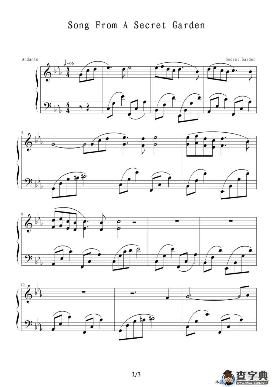 song from a secret garden钢琴谱
