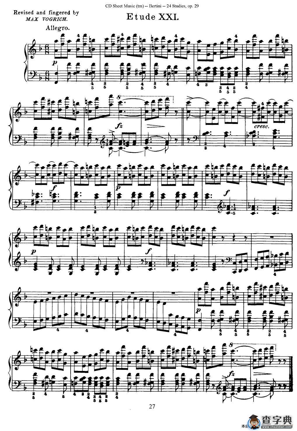 贝伦斯24首钢琴练习曲（21—24）钢琴谱