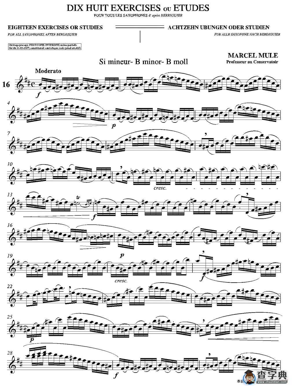 18 Exercicios ou Estudos de Marcel Mule - Enelruy Lira（马瑟·穆勒18首练习曲—16）萨克斯谱