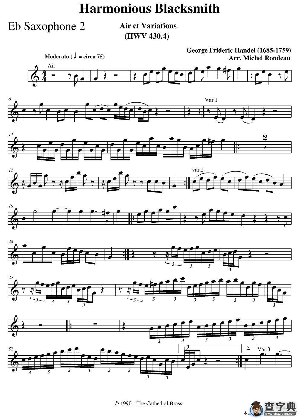 Harmonious Blacksmith（快乐的铁匠）（四重奏分谱）萨克斯谱