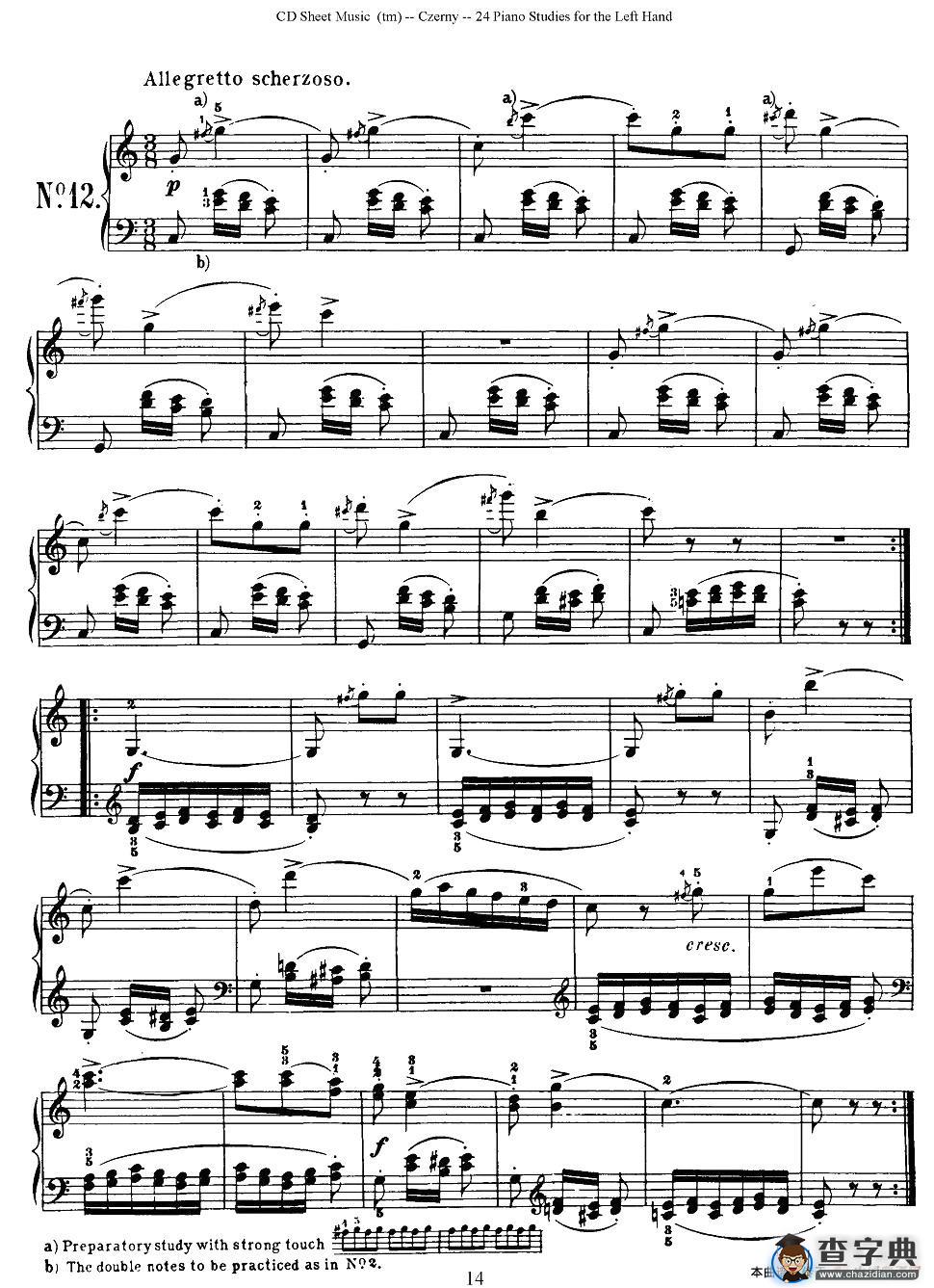 Czerny - 24 Piano Studie（8—16）（车尔尼 - 24首钢琴练习曲）钢琴谱