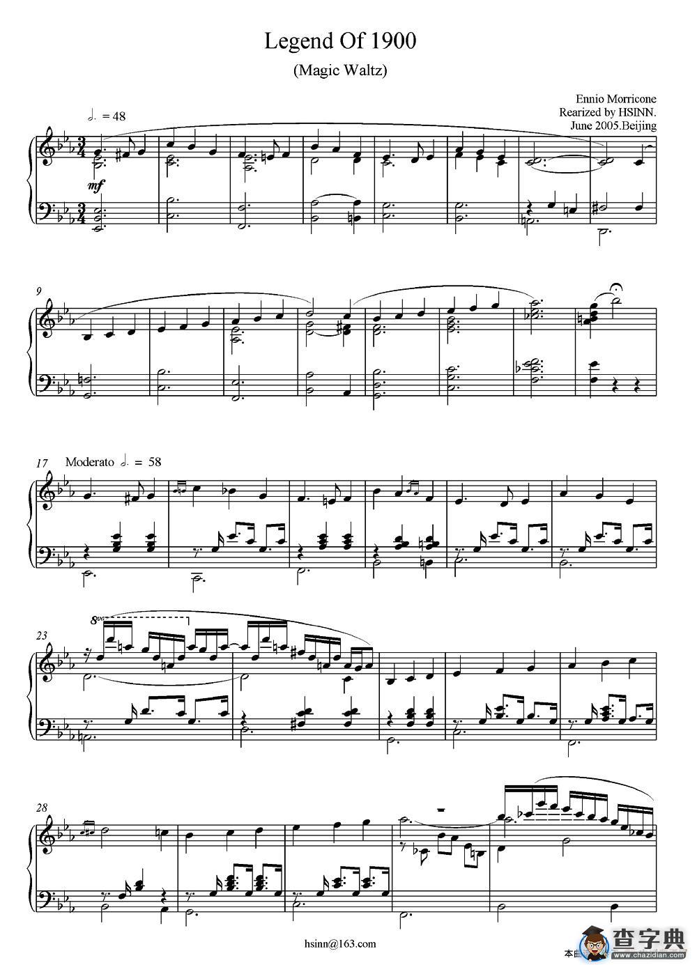 Legend Of 1900（电影《海上钢琴师》选曲）钢琴谱