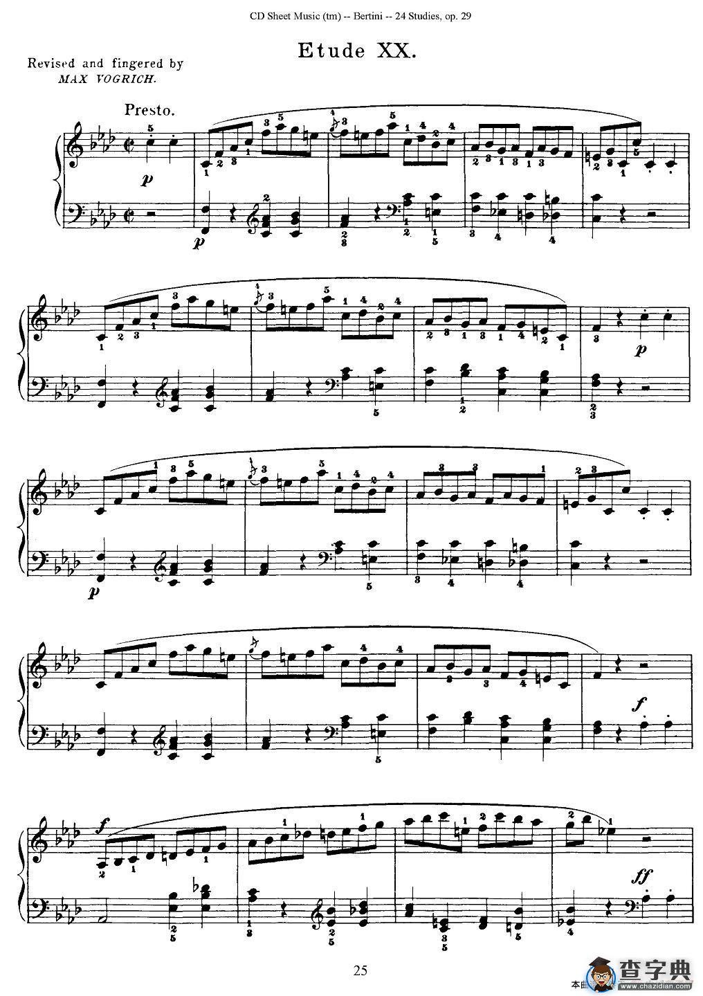 贝伦斯24首钢琴练习曲（16—20）钢琴谱