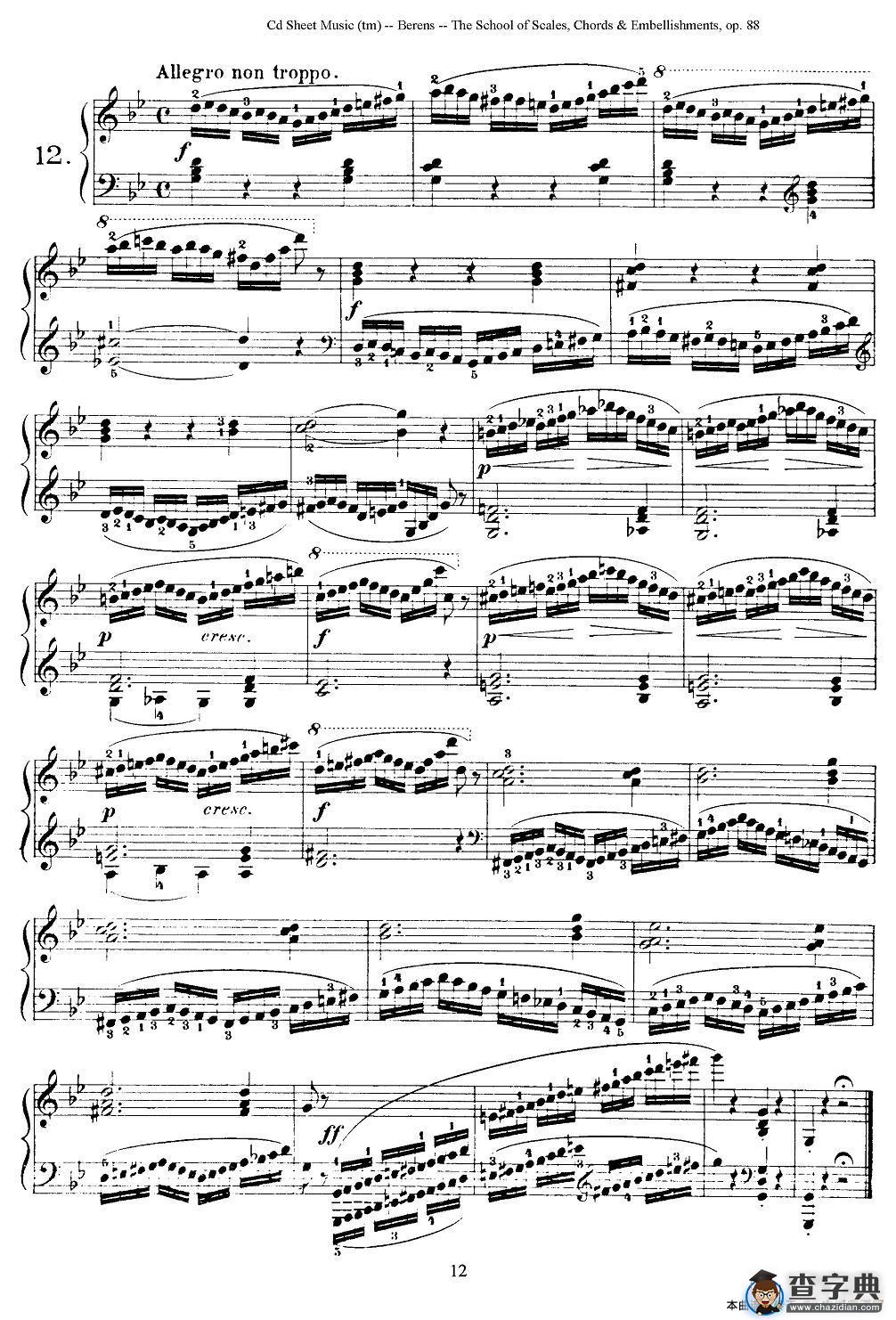 贝伦斯28首钢琴（和弦及装饰音）练习曲（11—15）钢琴谱