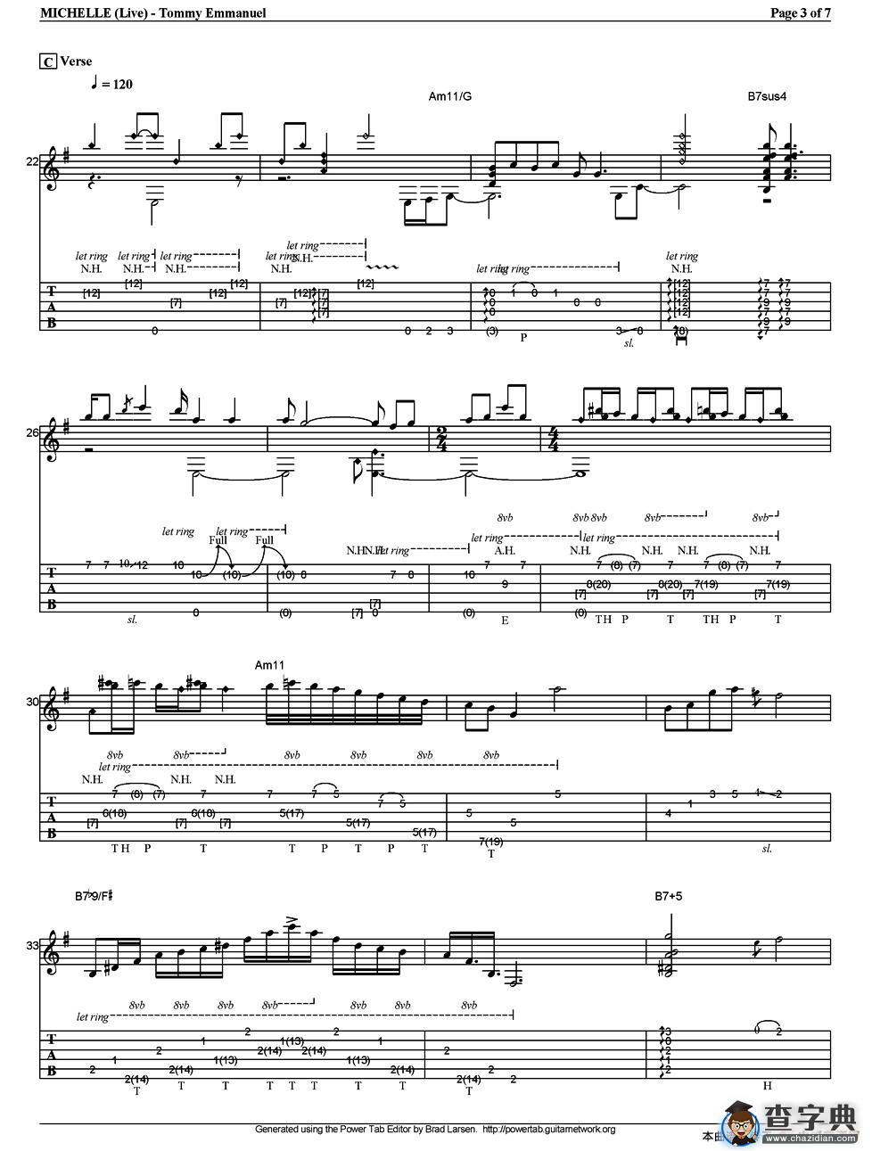 tommy emmanuel：michelle （live）（指弹吉他）吉他谱