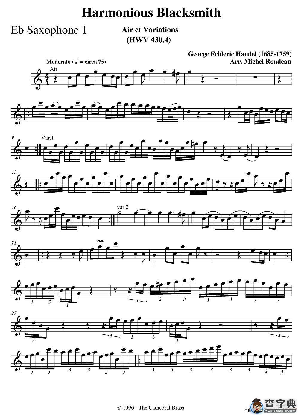 Harmonious Blacksmith（快乐的铁匠）（四重奏分谱）萨克斯谱