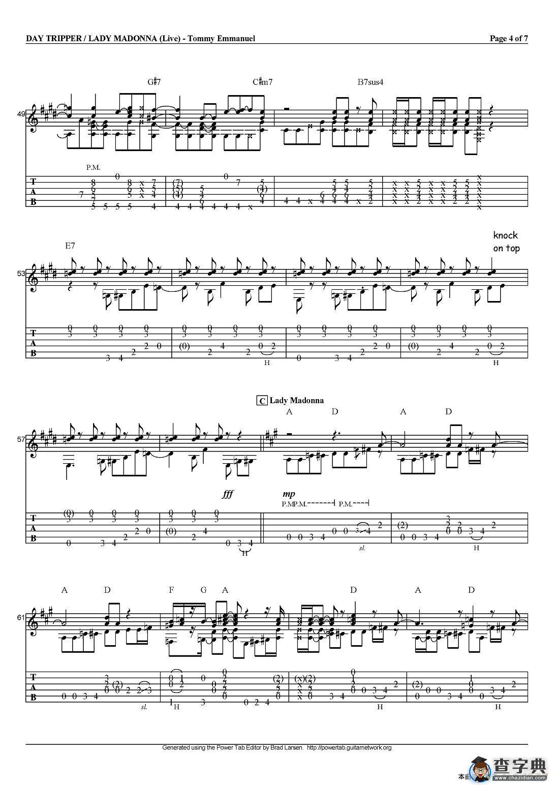 tommy emmanuel:day tripper/lady madonna（指弹吉他）吉他谱