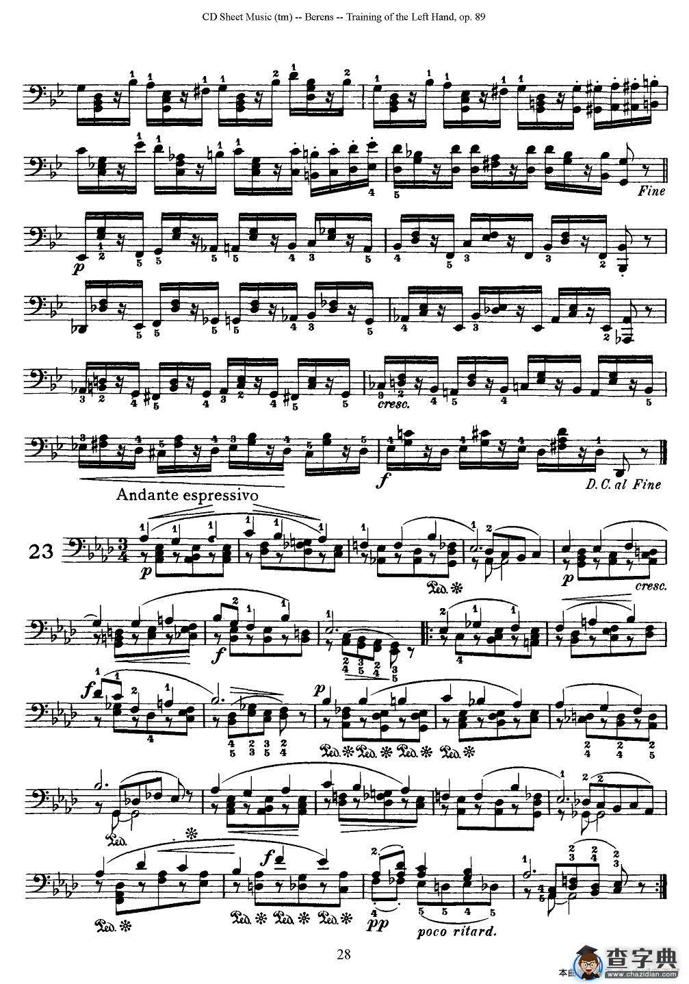 贝伦斯钢琴（左手训练）练习曲（下册25首）钢琴谱
