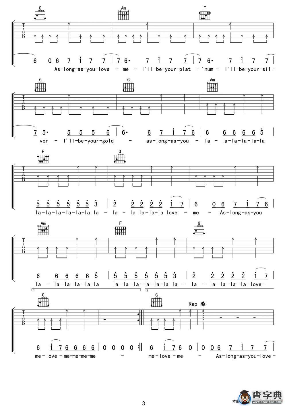 As long as you love me吉他谱