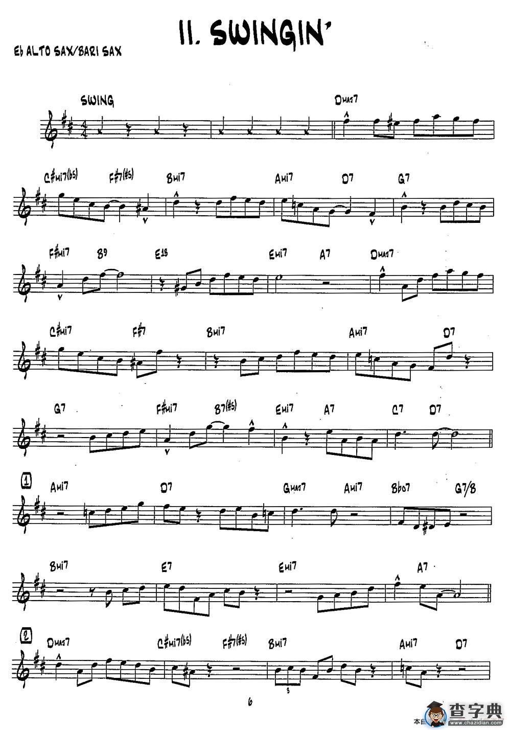 SWINGIN1（15首爵士练习曲之2）萨克斯谱