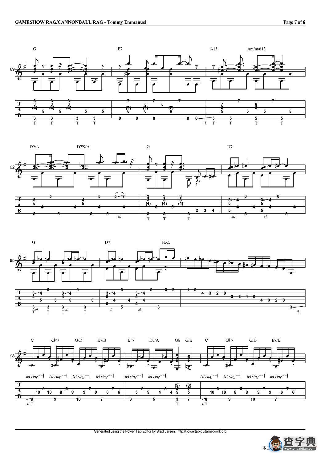tommy emmanuel：gameshow rag/cannonball rag（指弹吉他）吉他谱