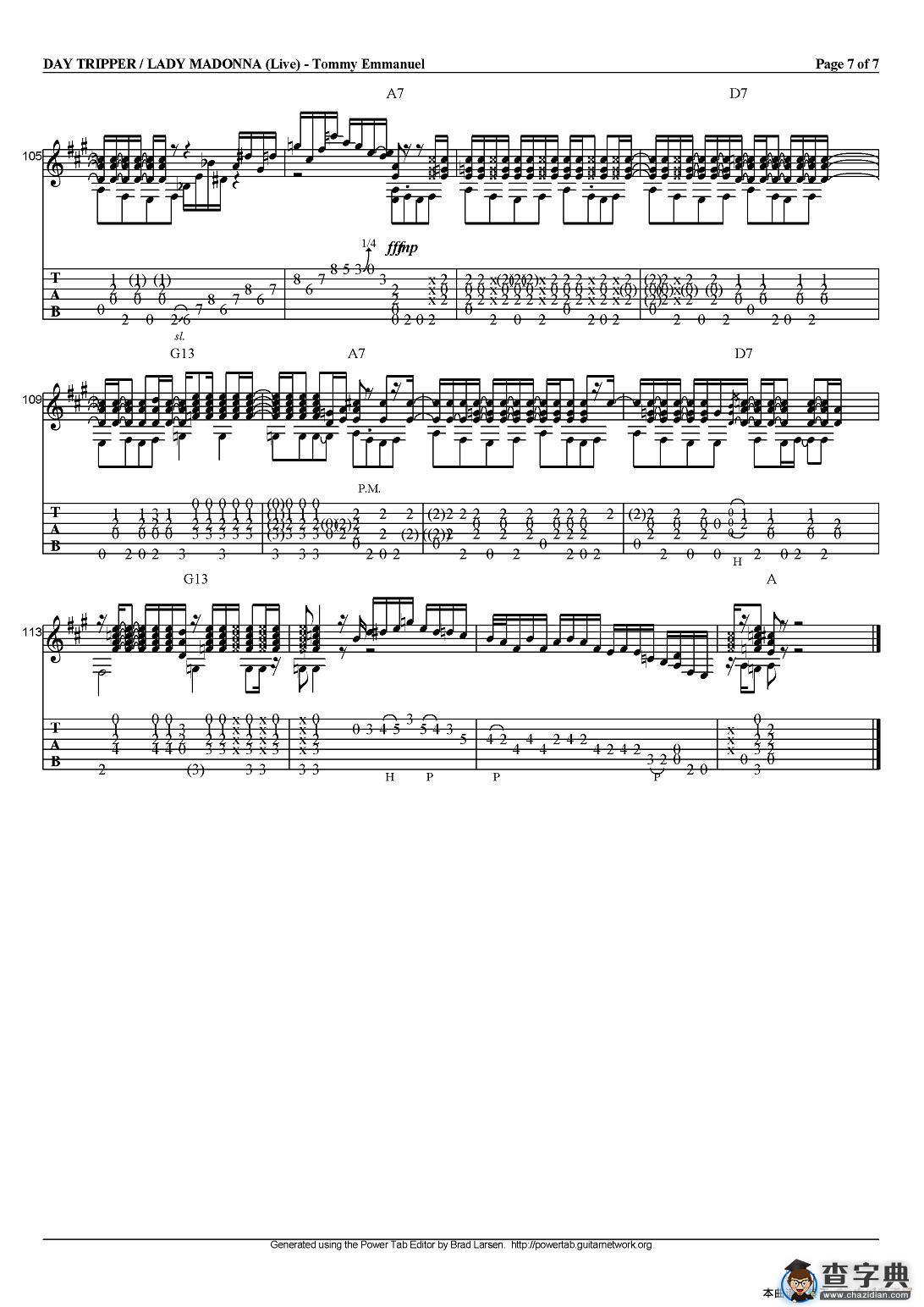 tommy emmanuel:day tripper/lady madonna（指弹吉他）吉他谱